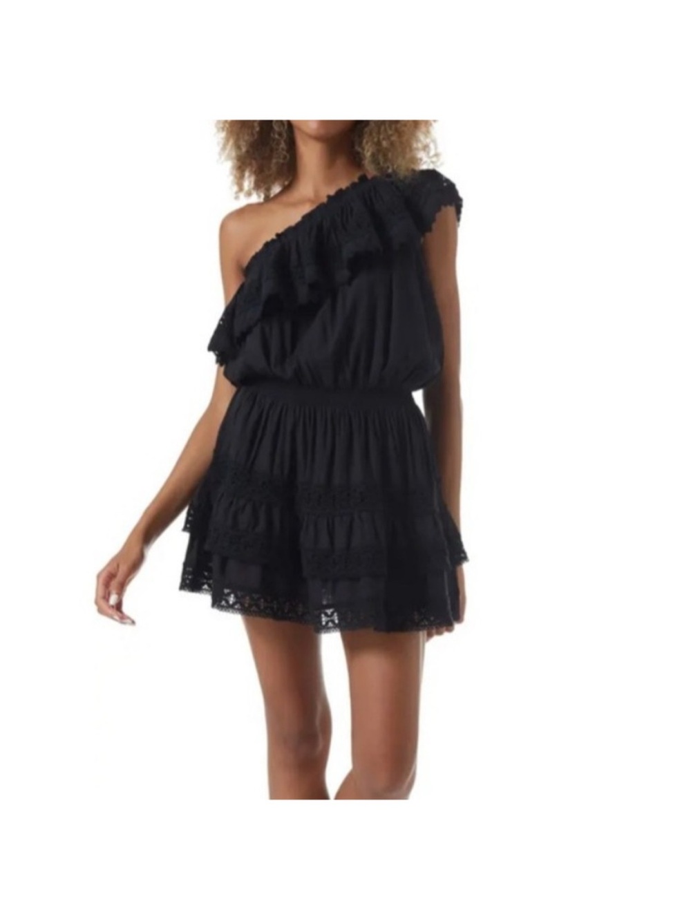NWOT melissa odabash Black One-Shoulder Ruffle Mini Dress